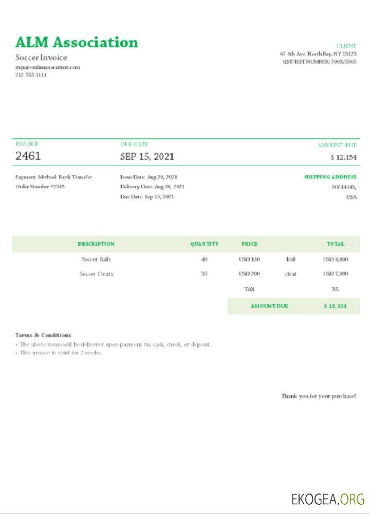 Facture de l'association USA ALM